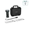 Olightの黒いMarauder Mini 2強力LED懐中電灯と専用ハードケース、ストラップ、取扱説明書などの付属品セット。夜間捜索やアウトドア、防災用の高輝度ハンディライト。
