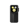 Olight Oclip 2 Ultra 黒の正面クローズアップ画像、3つのLED光源と頑丈なクリップ付き超小型充電式ライト、アウトドアや夜間ランニングに最適