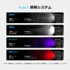 Olight Oclip 2 Ultraの4-in-1照明システム機能を紹介する画像。最大580ルーメンの拡散光、遠射光、UVライト、赤色ライトの4つの光モードとスペックを説明しています。