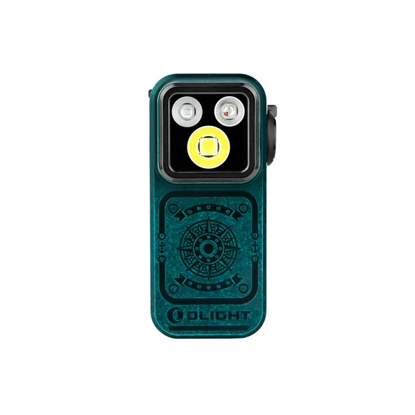 Olight Oclip Pro S グリーン クリップライト 正面図 羅針盤デザインのボディと3灯LEDを搭載したアウトドア・防災用の超小型懐中電灯