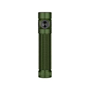OlightのカーキBaton Ultraフラッシュライト、詳細な正面図、日常使いや緊急時の高輝度照明に。
