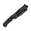 折りたたみ可能な黒のタクティカルナイフ。滑り止め加工が施されたG10ハンドルと、頑丈なロック機構を備えたサバイバル用ポケットナイフ。白背景。