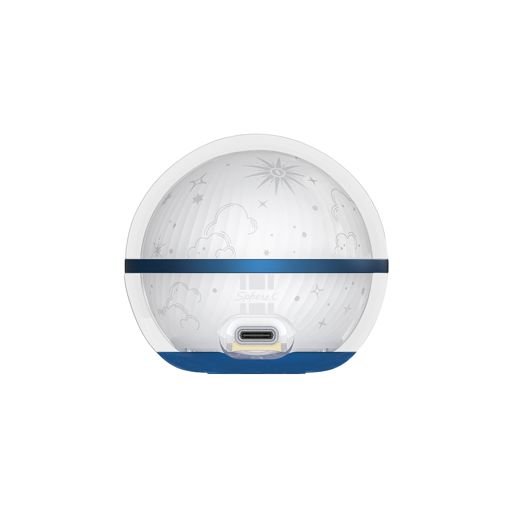 Olight Sphere C球形ライト、側面のUSB-C充電ポートと星空模様、寝室用の常夜灯