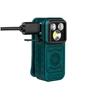 Olight Oclip Pro S 充電中を示すクリップライト、ヴィンテージ風ブルーグリーン、USB-Cケーブル接続のクローズアップ、アウトドアや防災用コンパクトLEDライト