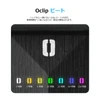 Olight Oclip 2 Ultraのビート機能を示す黒いヘアライン仕上げの本体と、使用時間に応じて白から紫に変化するカラフルなLEDインジケーターのクローズアップ画像