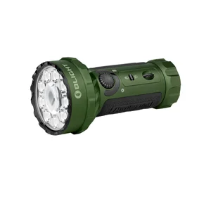 OLIGHT Marauder Mini懐中電灯、グリーン、白い背景、照明、アウトドア、キャンプ、探検、セキュリティ、非常用、ポータブル、充電式、LED、高ルーメン、戦術、防水、耐久性