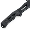 滑り止め加工が施されたタクティカルナイフの黒いG10ハンドル。