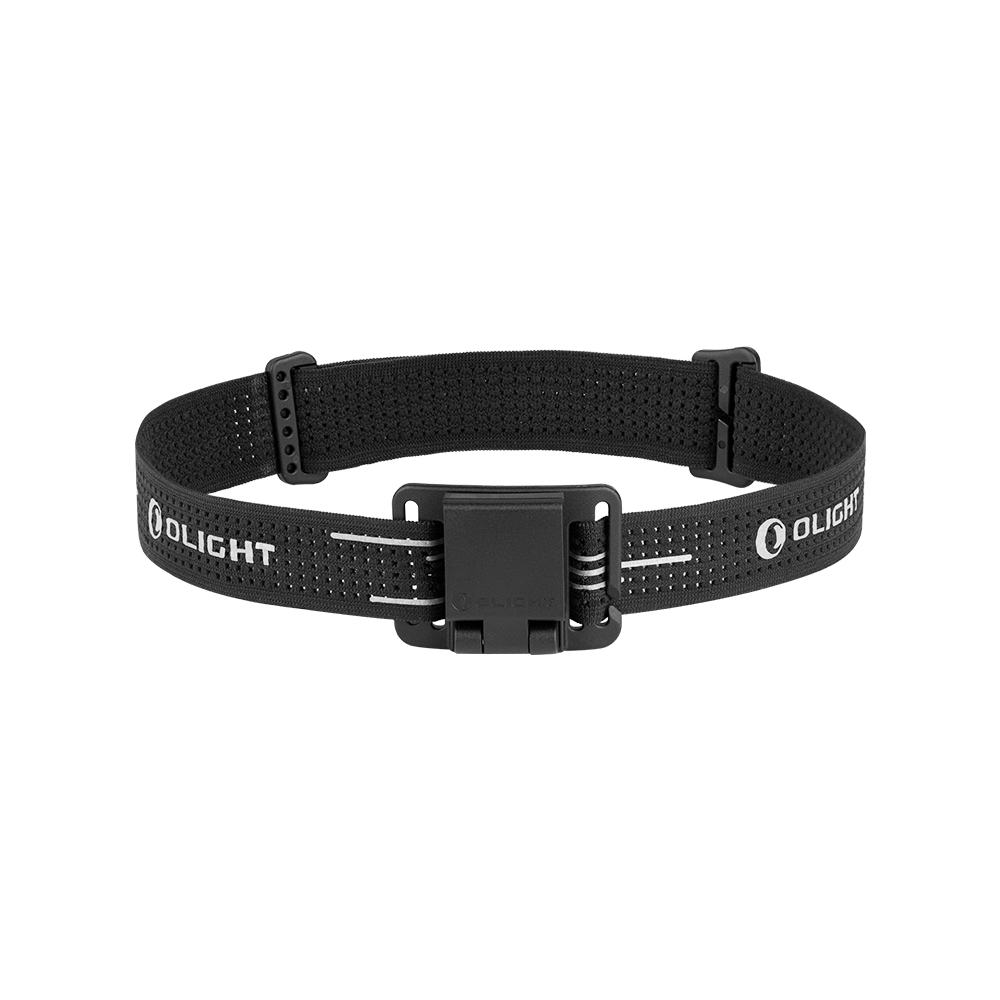 Olight Oclip用ブラックヘッドバンドの正面図、通気性と伸縮性に優れたマウント付きストラップでアウトドアや夜間作業に最適
