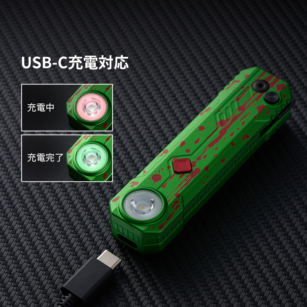 OKNIFE LK 折りたたみナイフ LEDライト付き D2鋼 2-in-1 ゾンビ