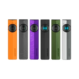 Olight ArkProパープルEDCライトの正面デザイン。ウェーブ模様のボディとUV、LED、レーザーの切り替えダイヤルを備え、アウトドアや日常の携帯に便利。