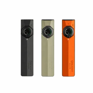 Olightの薄型EDCライトArkProブラック、カーキ、オレンジの3色セット。UVライトとレーザーポインターを搭載し、仕事やアウトドア、防災用に最適なフラットマルチ懐中電灯。