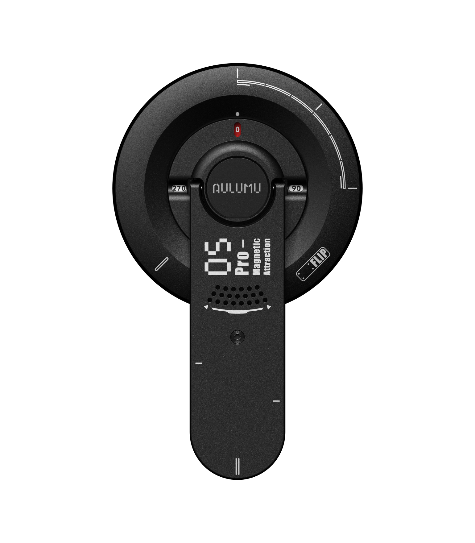 Aulumuの黒いMagsafe対応スマホリングスタンド。メカニカルなデザインとすっきりした白背景