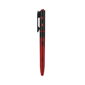 Olight Open 3 レッド＆ブラック LEDライト搭載ボールペン 側面図 クリップとスイッチ付き 日常携帯やビジネス用の多機能ペンライト