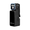 Olightの黒いOclip 2 Ultraクリップライト。回転式スイッチと3つのLED光源を備えた斜め前からのクローズアップショット。日常携帯やアウトドアの夜間照明に最適。