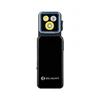 Olightの黒いOclip 2 Ultraクリップライトの正面。3つのLED光源とブルーベゼル、光沢のあるボディが特徴の、アウトドアや防災、日常使いに最適な超小型軽量フラッシュライト。