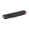 黒い背景に映えるオーライトの多機能薄型LED懐中電灯。ダイヤル式スイッチ、USB充電ポート、赤いテールスイッチを備えたスタイリッシュでコンパクトなフラッシュライト。