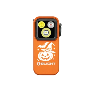 Olight Oclip Pro オレンジ ハロウィン限定モデル クリップライト 正面図 かぼちゃとコウモリのイラスト入り キャンプや日常のEDC用LED防災ライト
