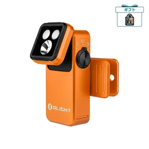 Olight Oclip 2 Pro オレンジ クリップライト 角度調整可能なLEDヘッドと強力クリップ付きハンディライトのアングルビューのアウトドア防災用ライト