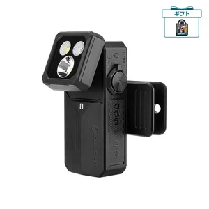 Olightの黒い小型LEDクリップライトOclip 2 Ultra。角度調整可能なライトヘッドと強力クリップを備え、夜間作業やアウトドア防災に最適。