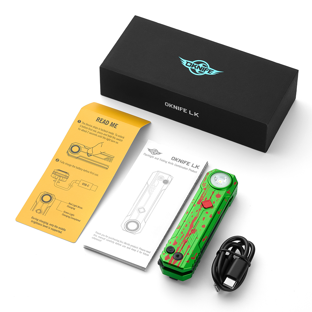 OKNIFE LK 折りたたみナイフ LEDライト付き D2鋼 2-in-1 ゾンビ