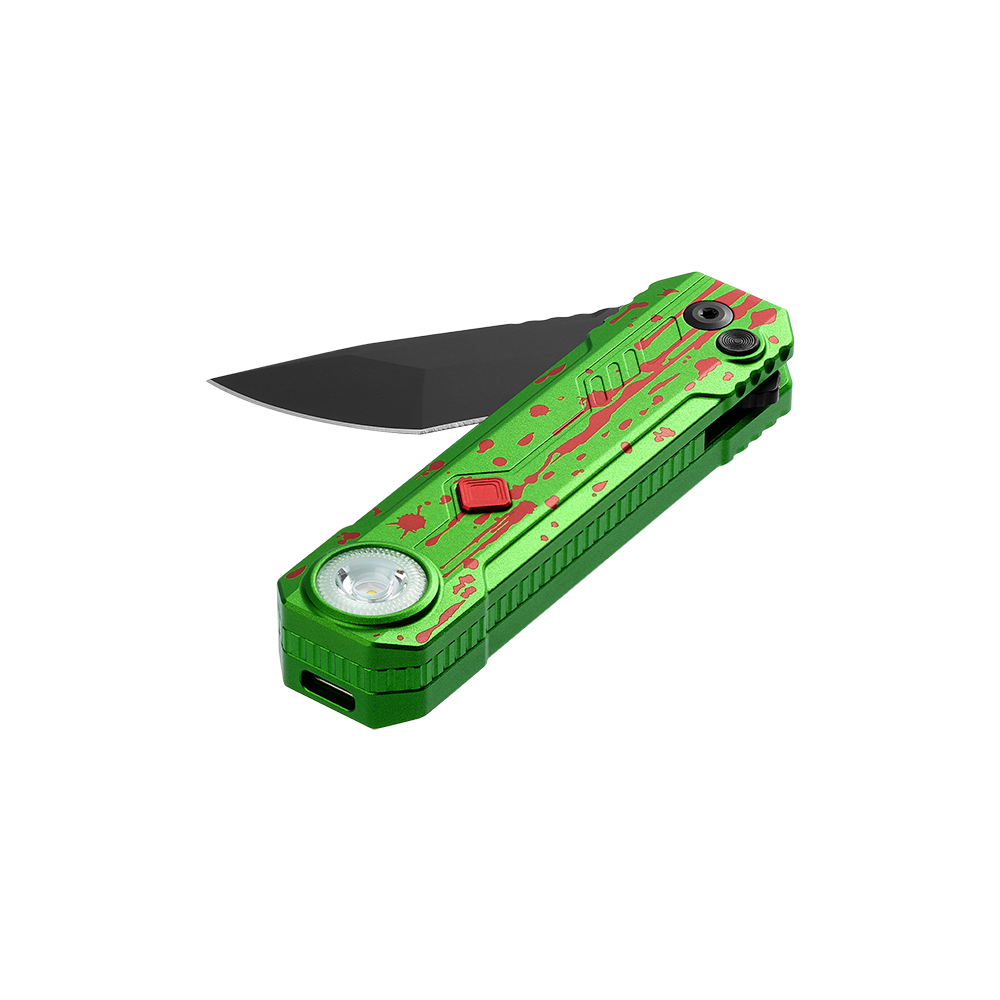 OKNIFE LK 折りたたみナイフ LEDライト付き D2鋼 2-in-1 ゾンビ