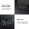 OLIGHT製タクティカルライトPL X GLの操作スイッチと取り付け状態を示す説明画像。フラッドとスポットの照射切り替えや、左右両対応のプッシュ操作ボタンの使いやすさを紹介。