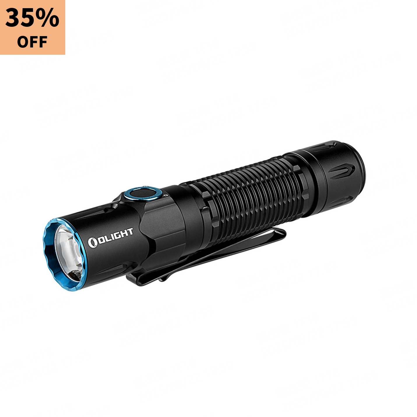 Olight Perun 3 Mini 黒、青いリングとクリップ付きヘッドランプ。ハンズフリー照明として作業やアウトドアに最適です。