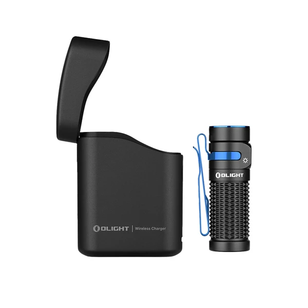 Olight黒Baton 4 Premium懐中電灯と充電ケースのセット、持ち運び充電でアウトドアに最適